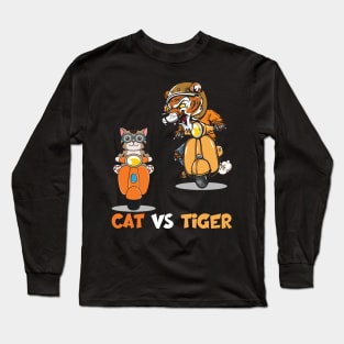 Cat Vs Tiger Riding Long Sleeve T-Shirt